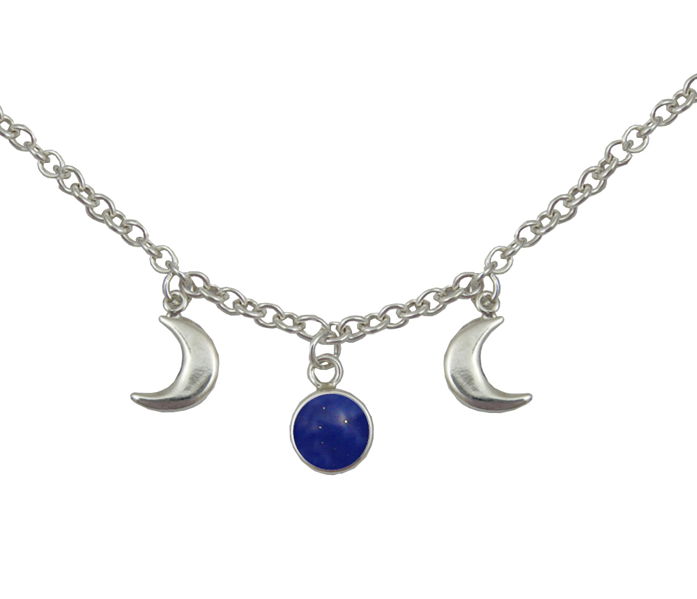 Sterling Silver Moon Phases Necklace With Lapis Lazuli